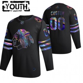 Camisola Chicago Blackhawks Personalizado 2021-22 Preto holográfico iridescente Authentic - Criança